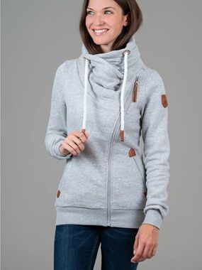 Wanakome Hestia Light Grey Zip Cowl Neck Sweatshirt Size XS